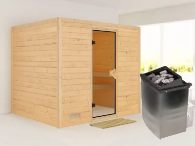 Massivholzsauna Sonara bronzierte Ganzglastür Produktbild #1