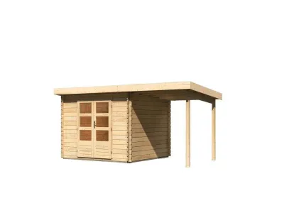 Gartenhaus Blockbohlenhaus SET Bastrup 5 28 mm naturbelassen, inkl. 2 m Anbaudach Produktbild #10