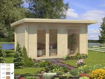 Gartenhaus Blockbohlenhaus Heidi 11,7 m² 44 mm grau tauchimprägniert Produktbild #1