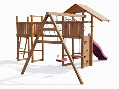 Spielturm Smart 5 Bridge teakfarben inkl. Rutsche pink Produktbild #6