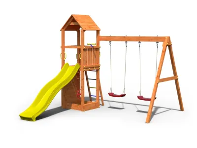 Spielturm Flappi teakfarben inkl. Doppelschaukel + Rutsche Produktbild #3