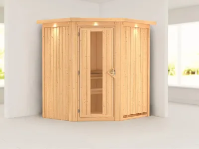 Systemsauna Taurin mit Dachkranz, Holztür mit Isolierglas Produktbild #1