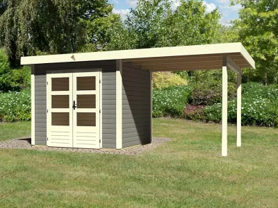 Gartenhaus Kolding 1 28 mm terragrau inkl. Anbaudach 2,4 m Produktbild #7