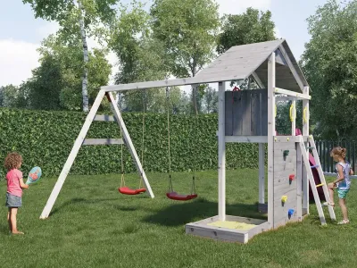 Spielturm Smart 2 grau-weiß inkl. Rutsche pink Produktbild #3