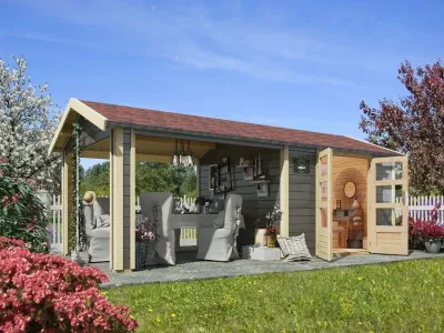 Gartenhaus SET Theres 7 28 mm terragrau inkl. 2,6 m Dachausbauelement Produktbild #1