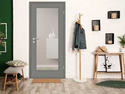 Zimmertür Cala 01 Lavagrau RAL 7037 - Türblatt, mit Lichtausschnitt, Designkante Produktbild #2