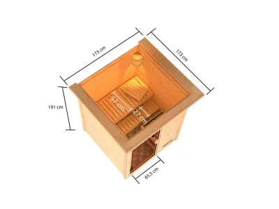 Sauna Sandra mit bronzierter Glastür und Dachkranz + 3,6 kW Plug & Play Saunaofen integr. Strg. Produktbild #7