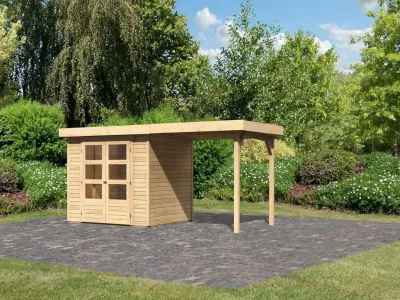 Gartenhaus Askola 3 mit Anbaudach naturbelassen Produktbild #1