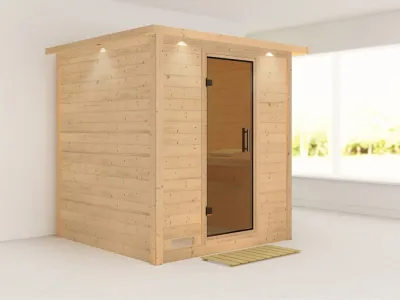 Massivholzsauna Mojave mit Dachkranz, graphit Ganzglastür Produktbild #5