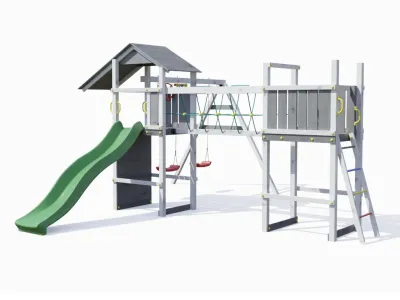 Spielturm Smart 5 Bridge grau/weiß inkl. Rutsche grün Produktbild #4