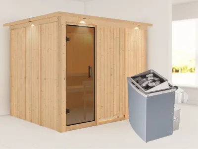 Systemsauna Gobin mit Dachkranz, graphit Ganzglastür, inkl. 9 kW Saunaofen integr. Steuerung Produktbild #1