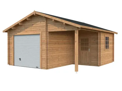 Garage Roger 21,9+5,2 m² mit Sektionaltor 44 mm braun tauchimprägniert Produktbild #1