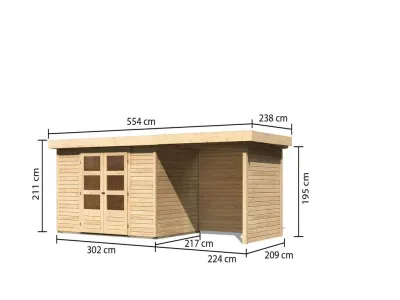 Gartenhaus SET Askola 4 19 mm naturbelassen, inkl. 2,4 m Anbaudach + Seiten- und Rückwand Produktbild #9