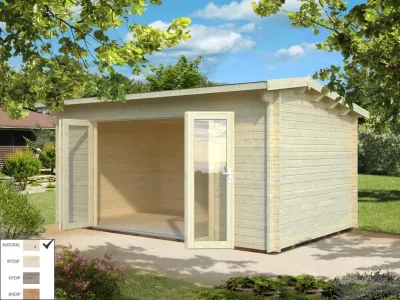 Gartenhaus Blockbohlenhaus Ines 13,7 m² 44 mm naturbelassen Produktbild #1