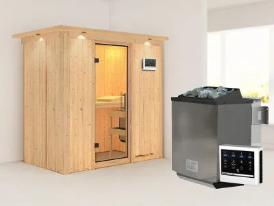 Sauna Systemsauna Variado mit Dachkranz, inkl. 9 kW Bio-Ofen mit externer Steuerung Produktbild #1