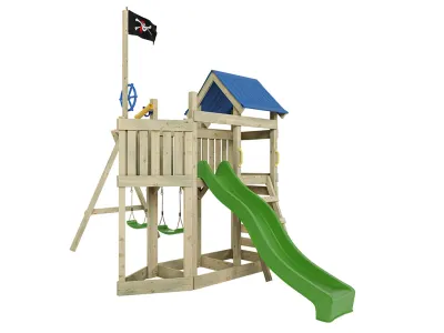 Spielturm Pirat Captain Snappy KDI mit Doppelschaukel inkl. Rutsche grün + Sitze grün Produktbild #6