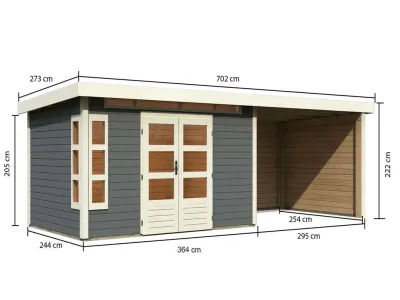 Gartenhaus SET Kastorf 7 28 mm terragrau inkl. 3,2 m Anbaudach + Rückwand + Seitenwand Produktbild #2