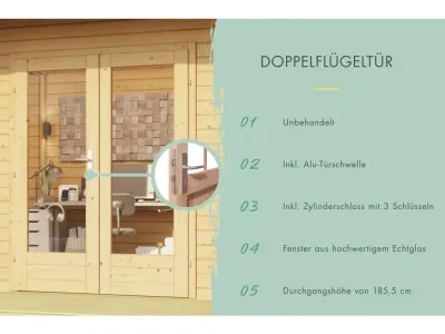 Gartenhaus Lotus 38 mm naturbelassen mit Dachbegrünung Produktbild #11