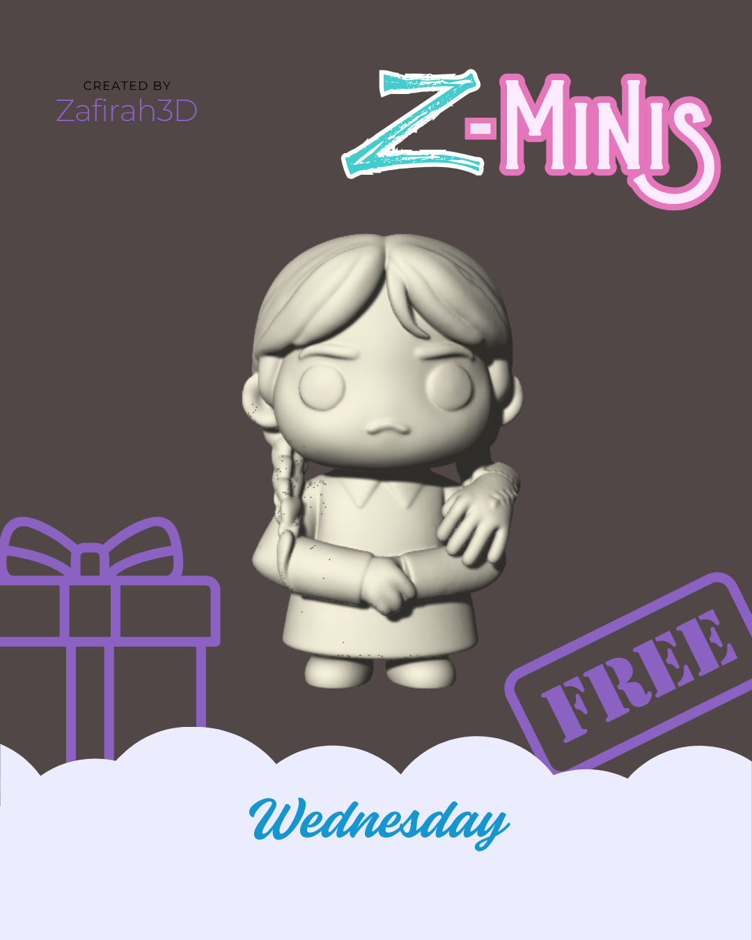 WEDNESDAY ADDAMS FOR FREE Z-MINIS 3D STL Model — view 2