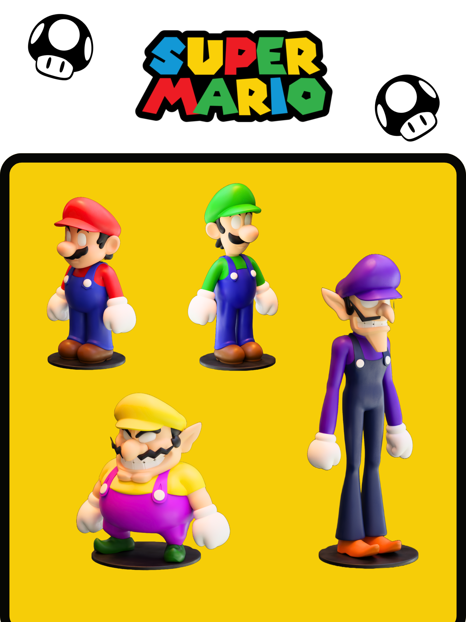 Mario Characters - Mario - Luigi - Wario - Waluigi 3D 3MF Model — view 2