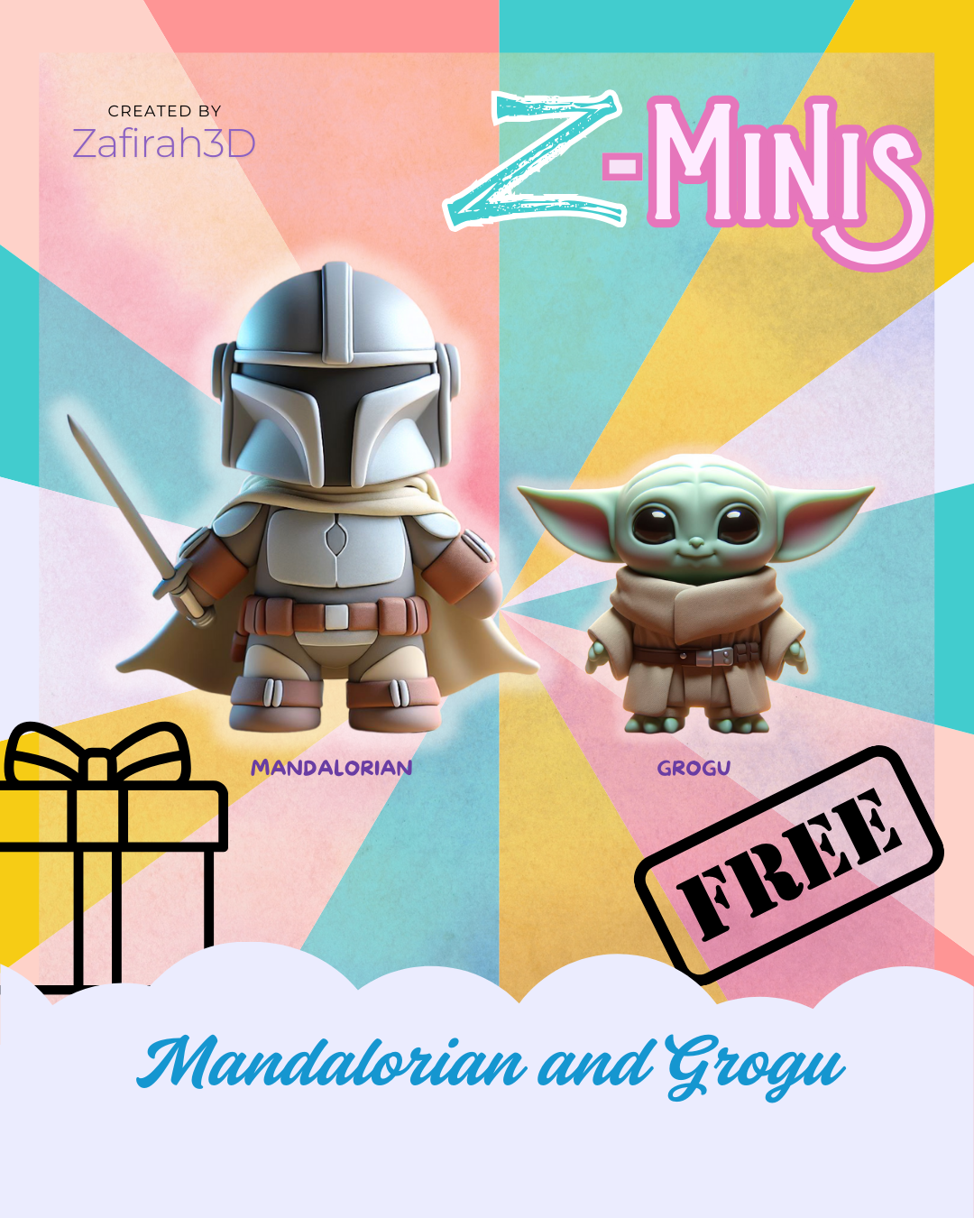 FREE! MANDALORIAN AND GROGU Z-MINIS COLLECTION 3D STL Model — view 2