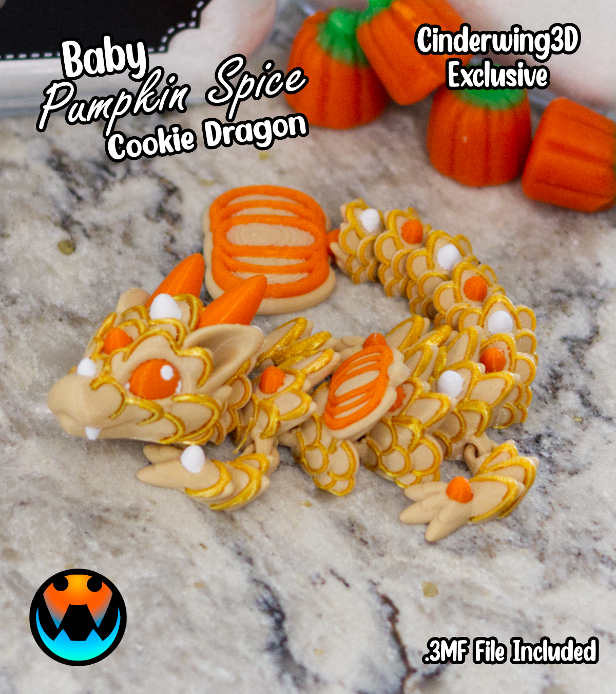Baby Pumpkin Spice Cookie Dragon, 3D printed in Wentzville MO