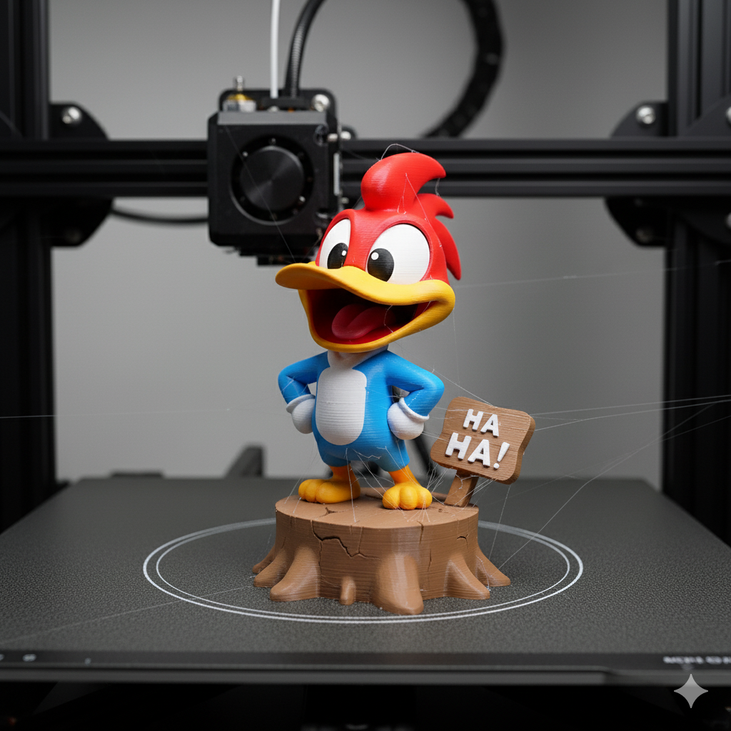 Chibi Woody STL – Funny Cartoon Bird 3D Print on Tree Stump – Fan Art Model for Collectors Model — view 2
