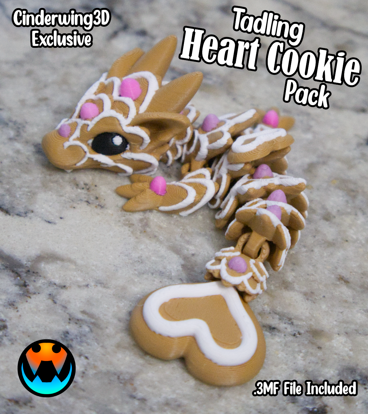 Heart Cookie Tadling, 3D printed in Wentzville MO