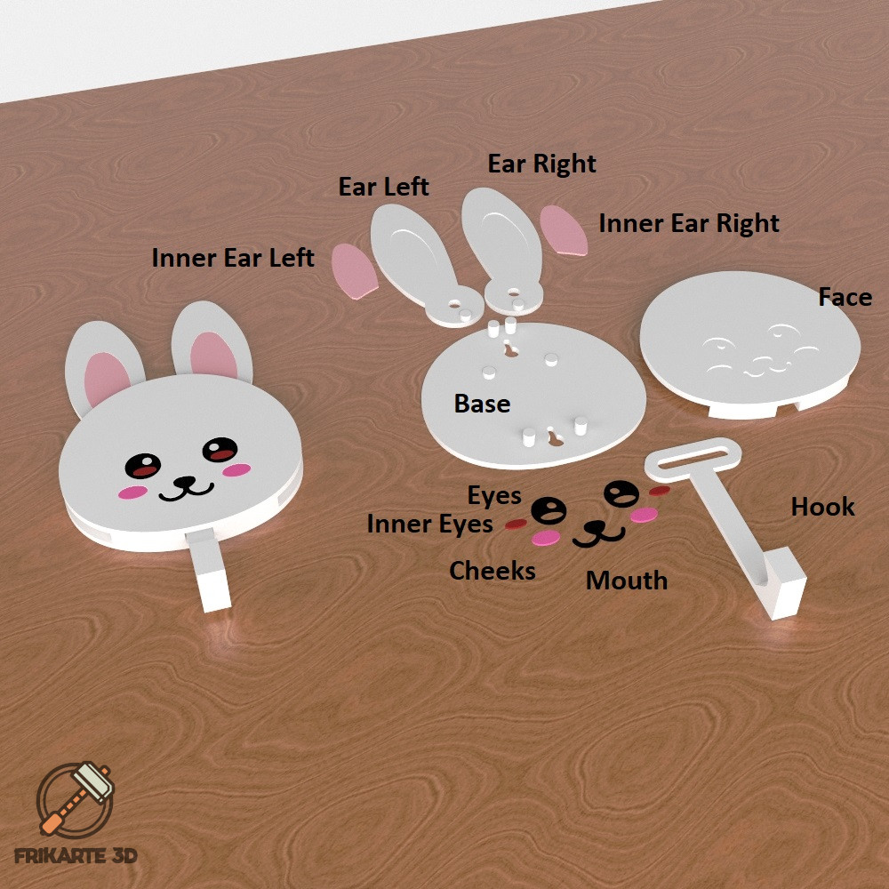 Cute Bunny Key Holder Wall Hook with Moving Ears - 3D model by frikarte3D  on Thangs