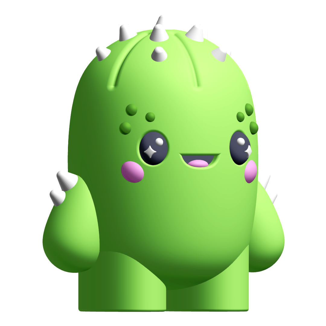 Creature Kin Prickles Figure – Cute Kawaii Cactus Art Toy STL 3D Model — view 2