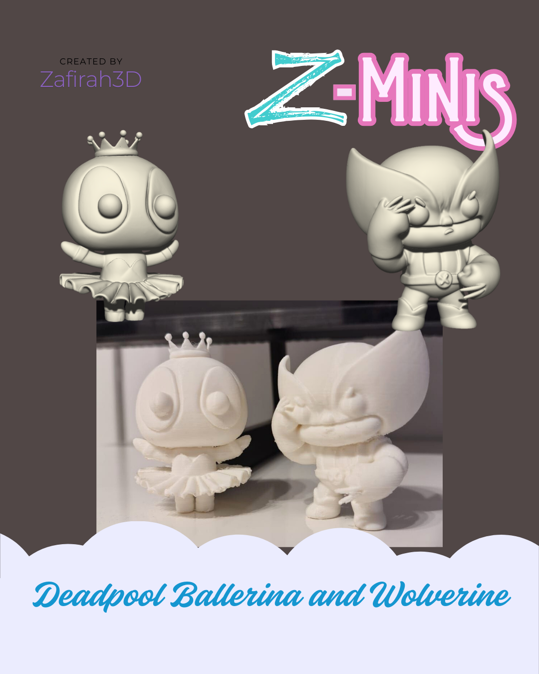 Z-MINIS DEADPOOL BALLERINA AND WOLVERINE 3D STL Model — view 2