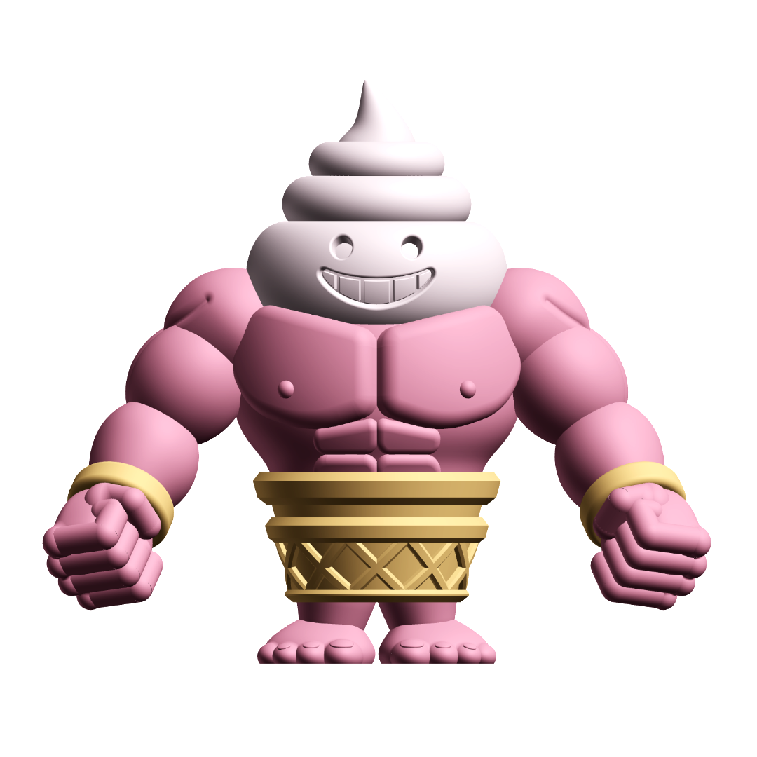 Gashapon Gang Big Softee Figure – Muscular Ice Cream Cone Capsule Toy 3D STL Model — view 2