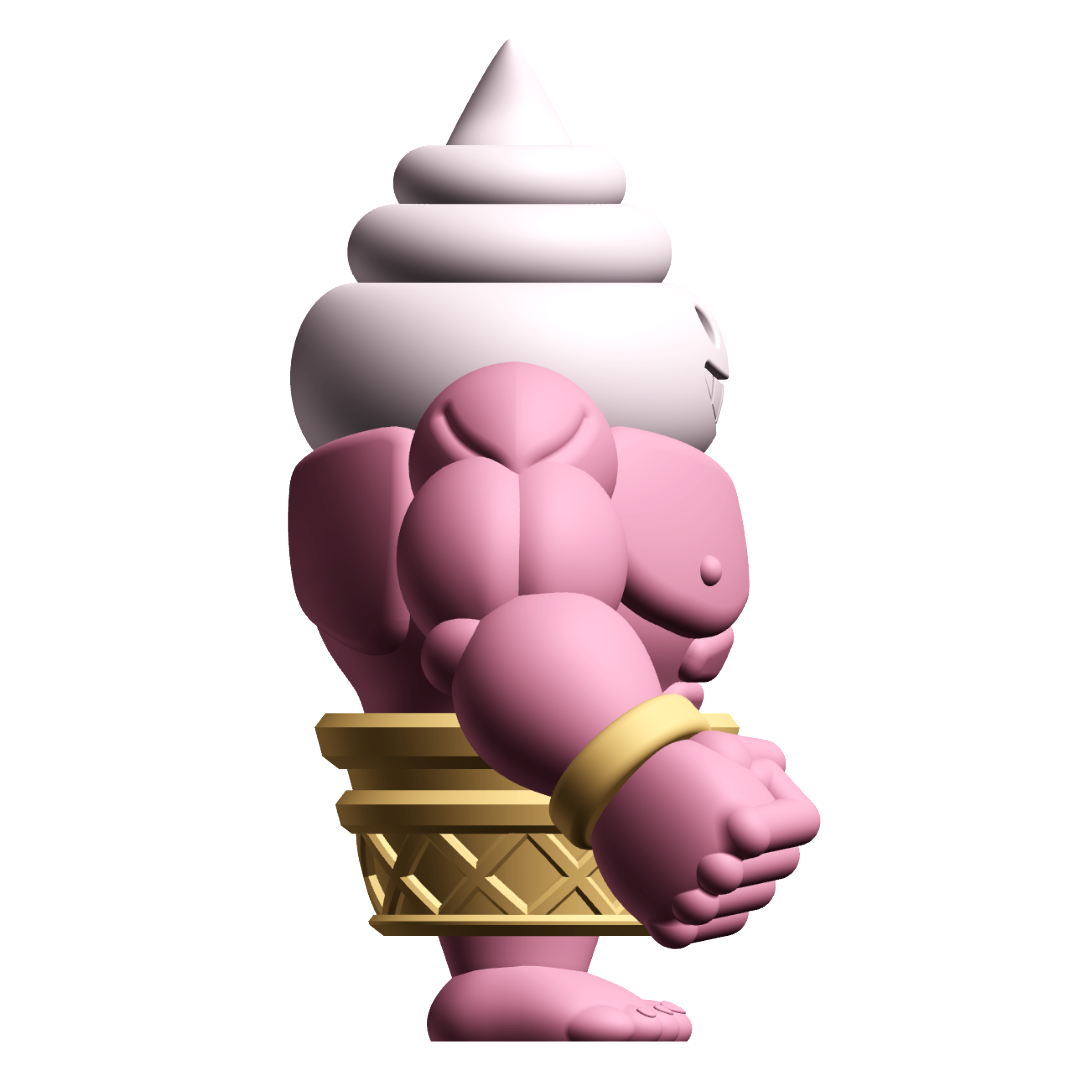 Gashapon Gang Big Softee Figure – Muscular Ice Cream Cone Capsule Toy 3D STL Model — view 3