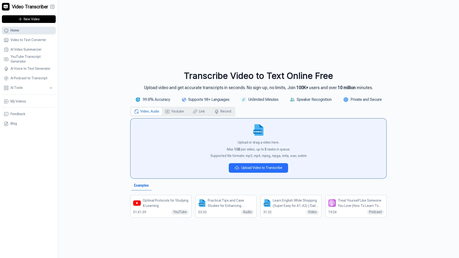 Video Transcriber AI | VisionaryHub
