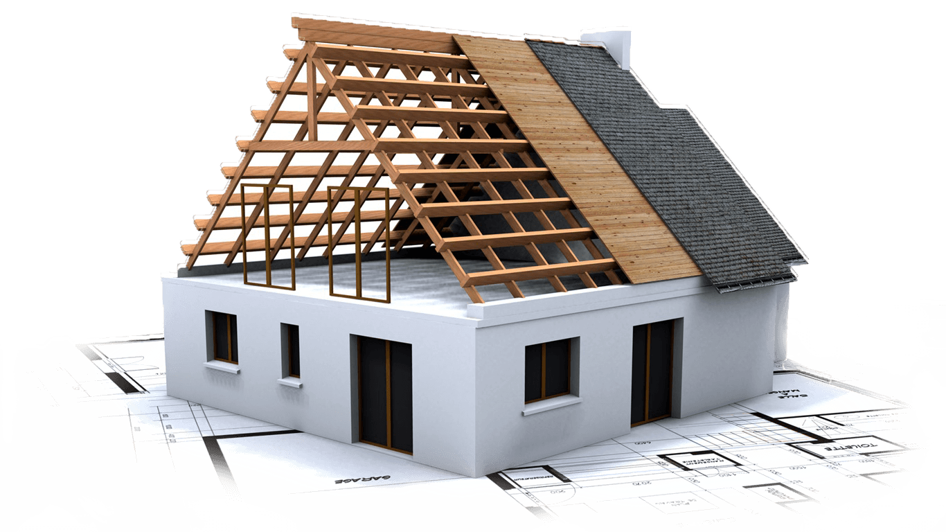 Image of a 3D house on plans