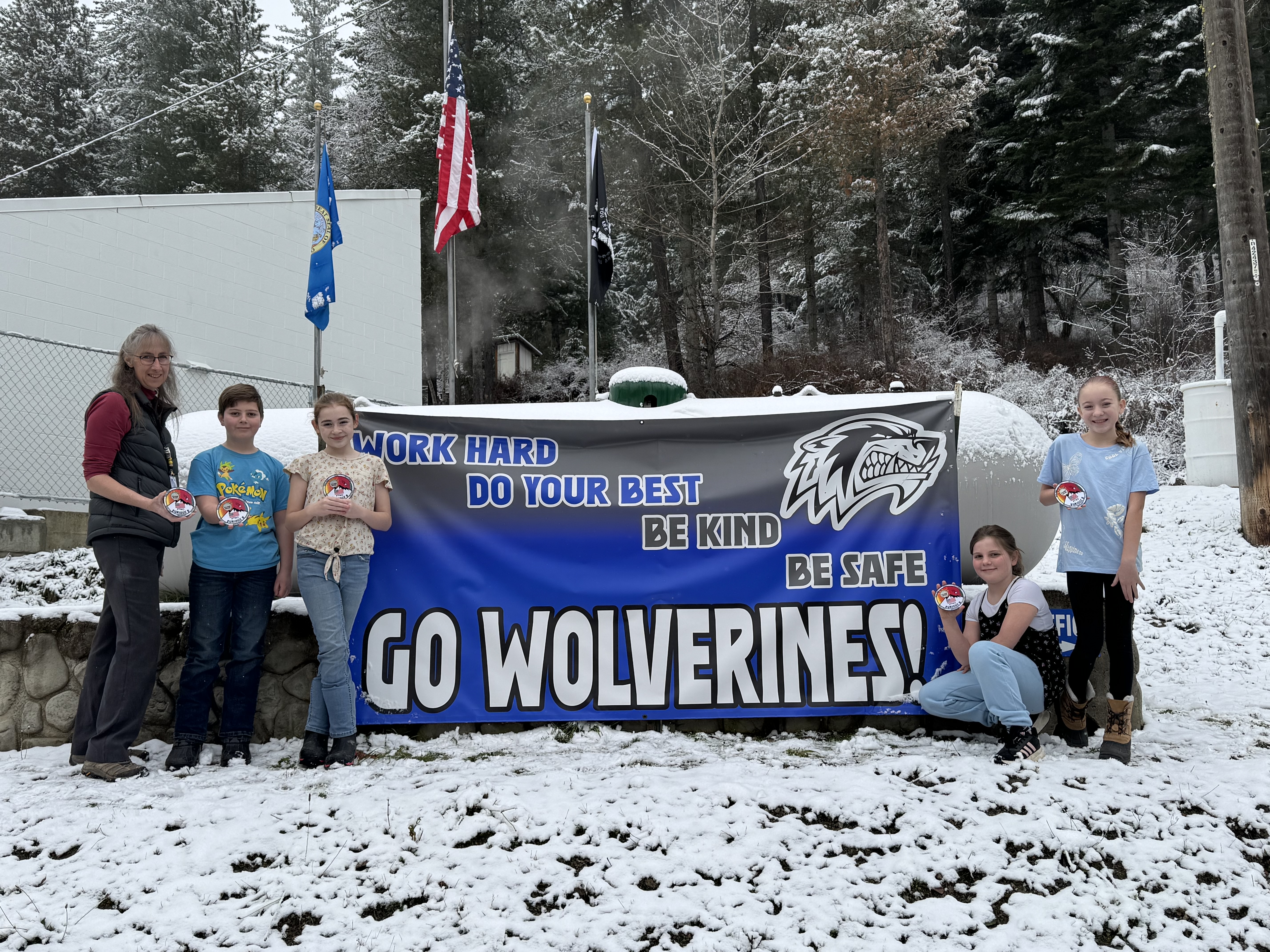 Students And Teacher In Winter Forest
