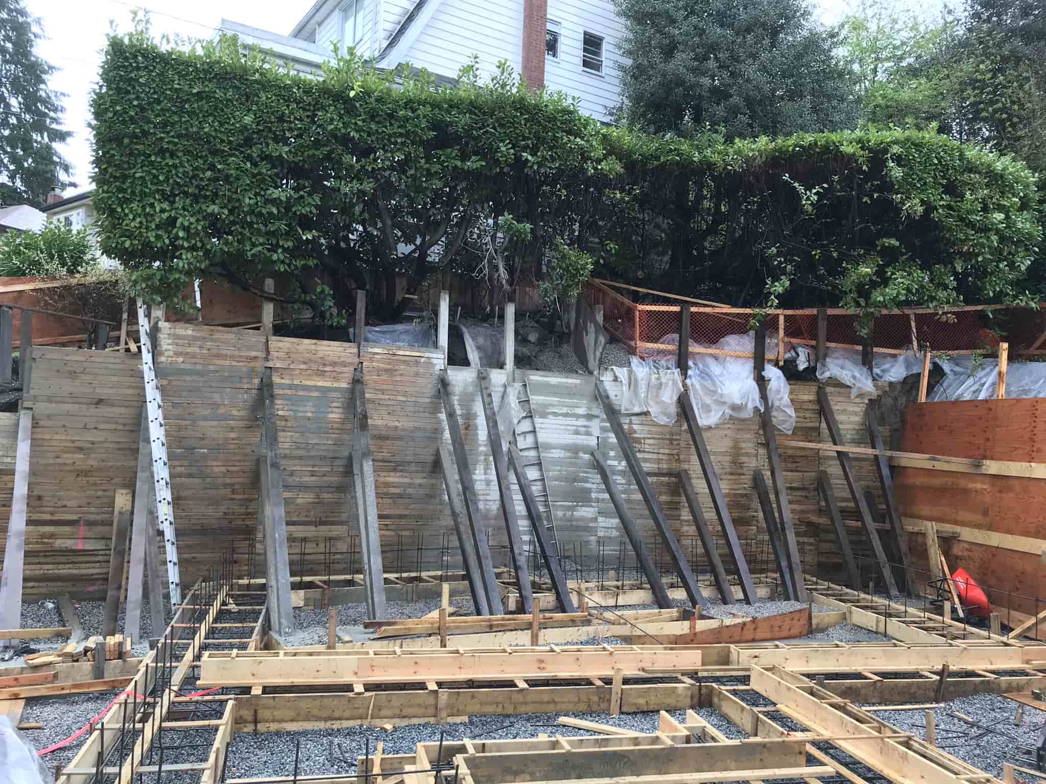 Foundation layout marked on ground.