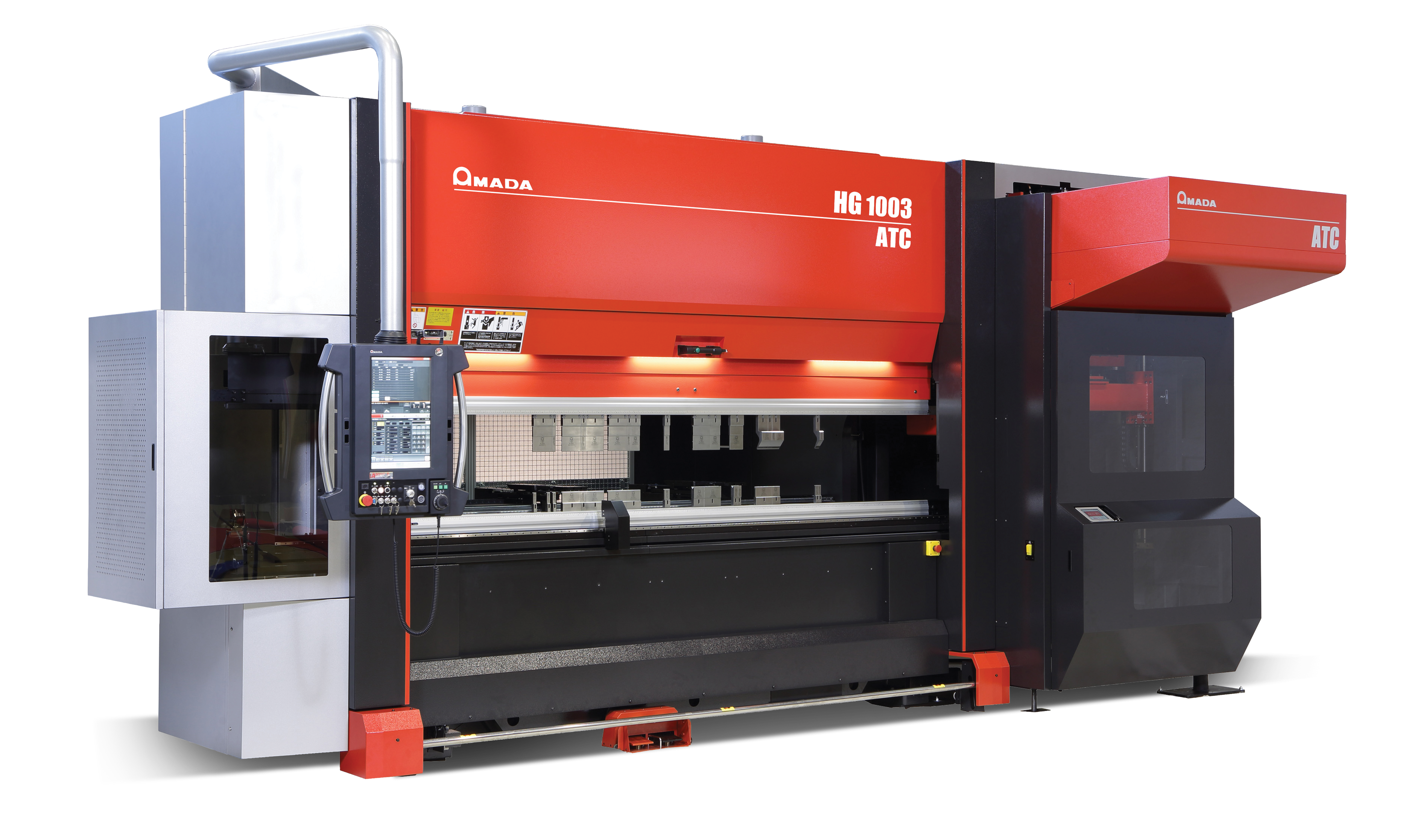 CNC press brake machine with advanced controls and precision tools, designed for metal bending and fabrication tasks.