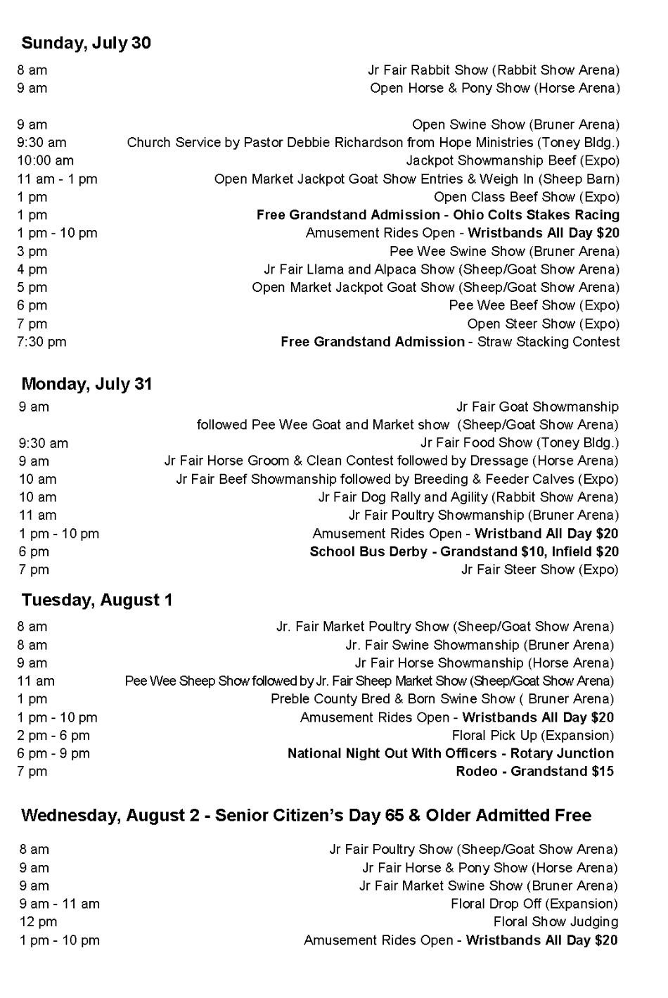 Preble County Fair Schedule