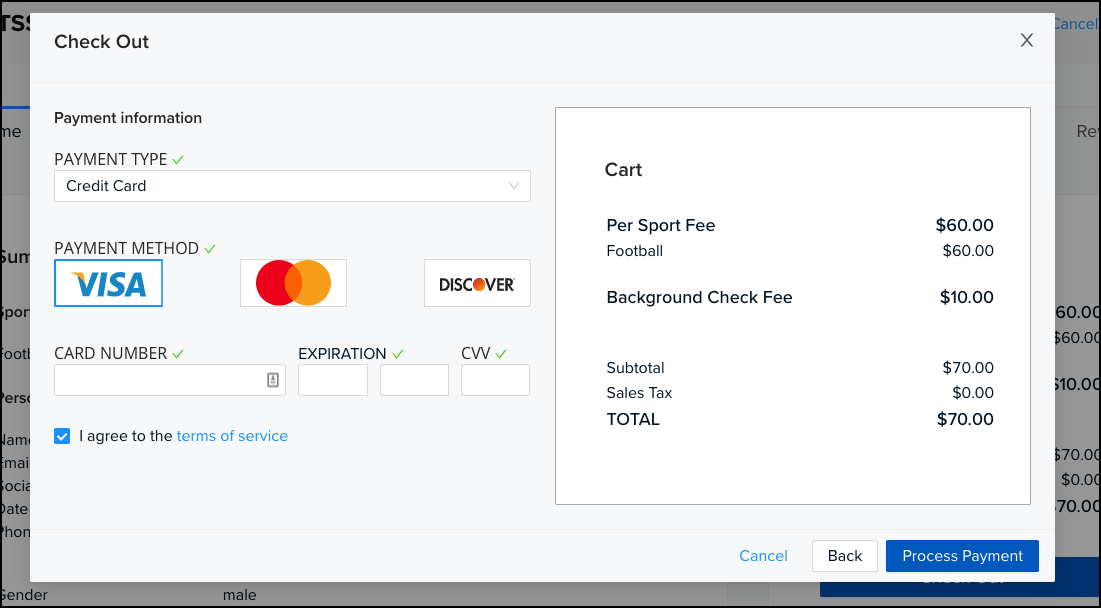 TSSAA registration checkout screen