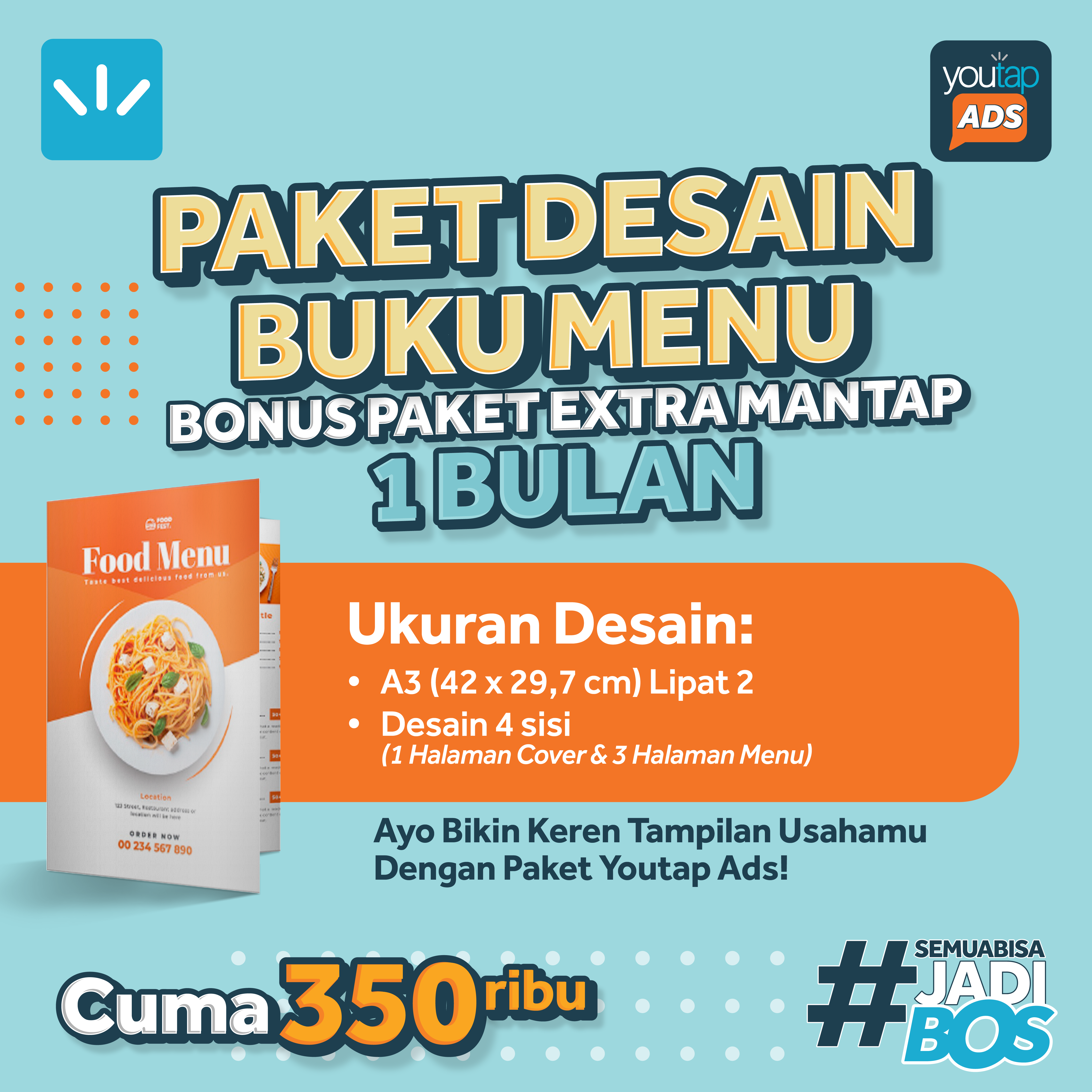 (PAKET DESAIN BUKU MENU) Youtap Ads + BONUS PAKET EXTRA MANTAP 1 BULAN