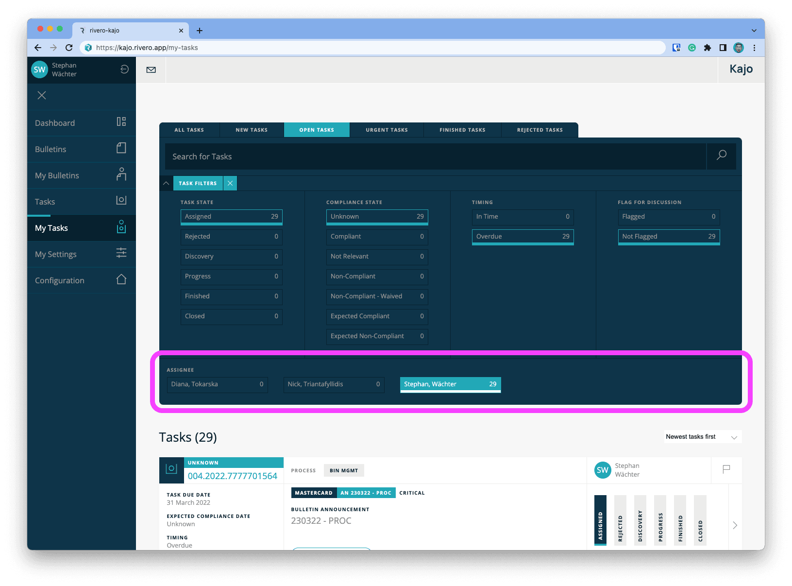 Assignee selector added to My Tasks filter