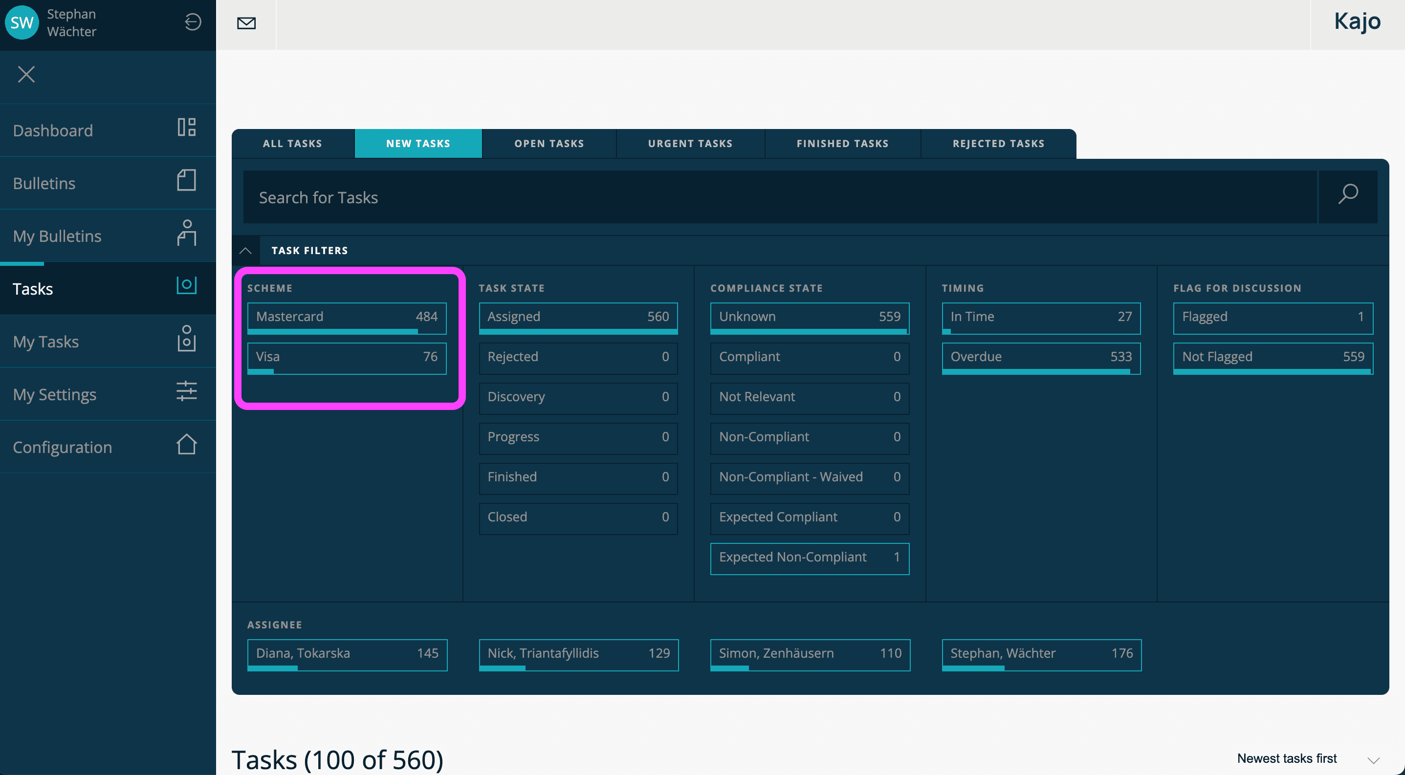 New "Scheme" filter for the task list