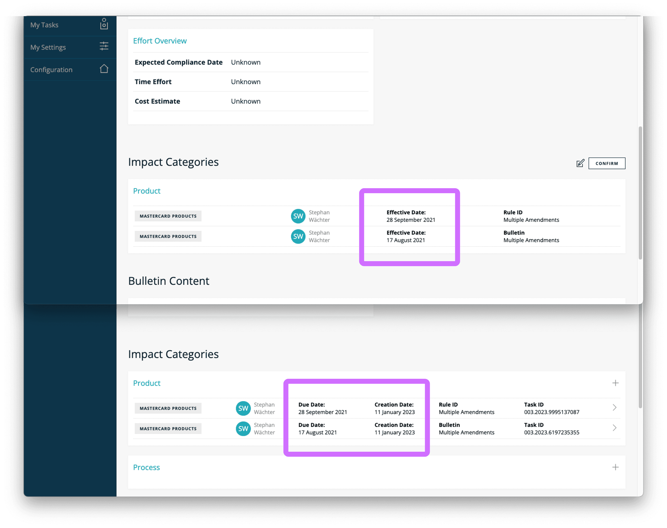 Improved visibility for bulletins with multiple effective dates