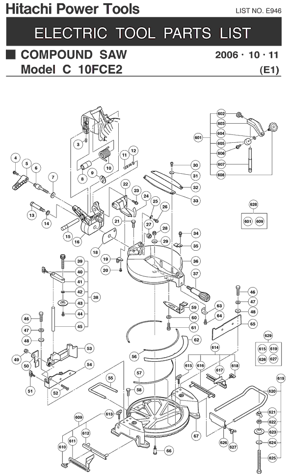 Hitachi C10FCE2 Parts - 10-Inch Compound Miter saw