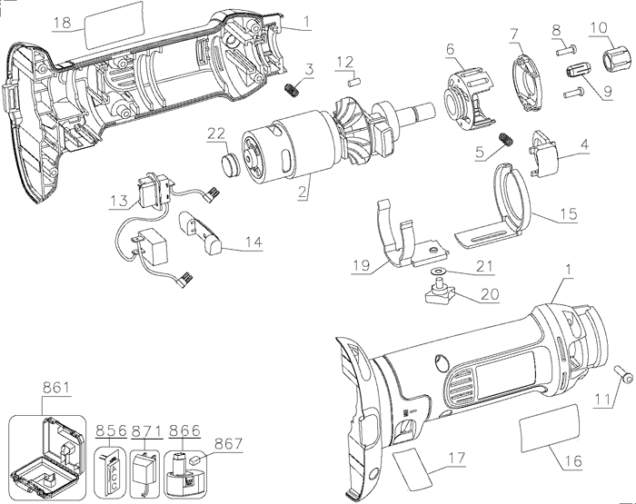 DeWALT DC551KA Cordless Cut-Out Tool Parts