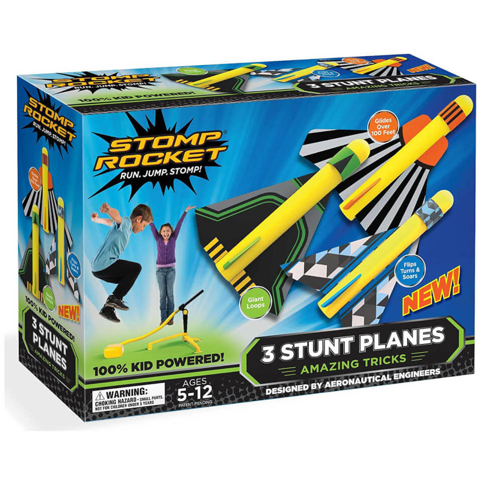 Stomp Rocket Set of 3 Amazing Stunt Planes w/ 3 LED Rockets