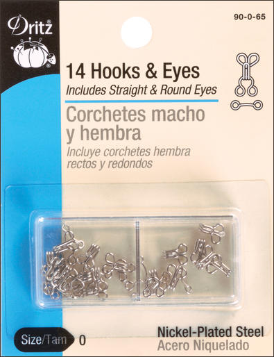 Hooks & Eyes Size 0 Nickel - 14 Count Package