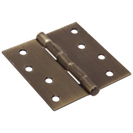 The Hillman Group 851798 4' Residential Door Hinge - Square Corner - Removable Pin - Full Mortise - Antique Brass Finish 1-Pack
