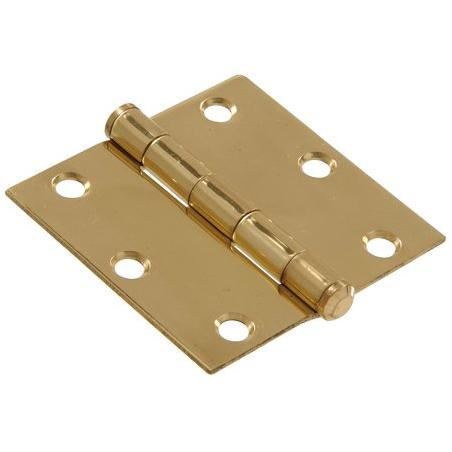 The Hillman Group 851255 3' Solid Brass Residential Door Hinge - Square Corner - Removable Pin - Full Mortise 1-Pack